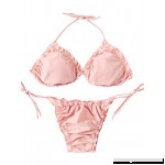 SweatyRocks Women's Bathing Suits Solar Color Lettuce Trim Halter Bikini Set Swimsuit Pink B07DBW8YJF